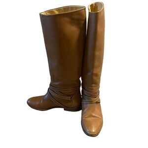 Joan & David Brown Camel Soft Leather Riding Boots Strappy Handmade Italy Sz 6?